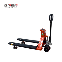 Industrial scale pallet jack with integrated digital weighing system for warehouse freight handling and logistics operations