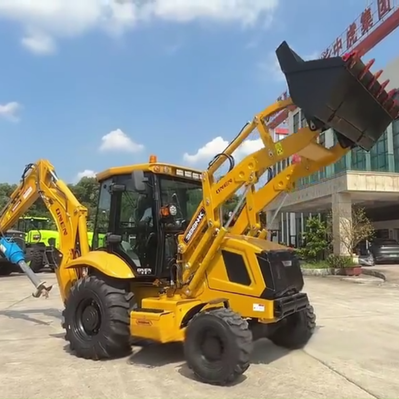 Backhoe loader with front loader hydraulic breaker hammer dual operation construction excavator machine